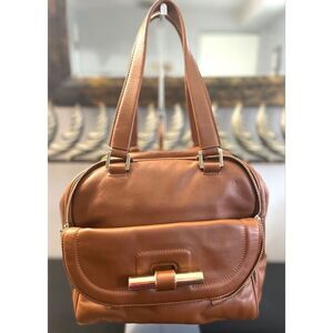 JIMMY CHOO Justine Handbag/Tote Chestnut/Tan Leather Double Strap Shoulder Bag